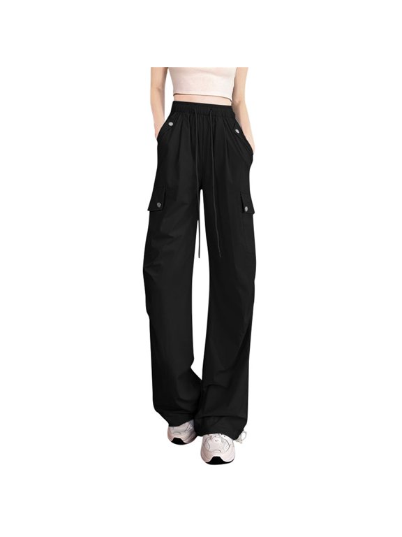 American Style Quick Dry Work Pants for Women Cooling Wide Leg Athletic Walking Trousers Lightweight Outdoor Exercise M Size Black