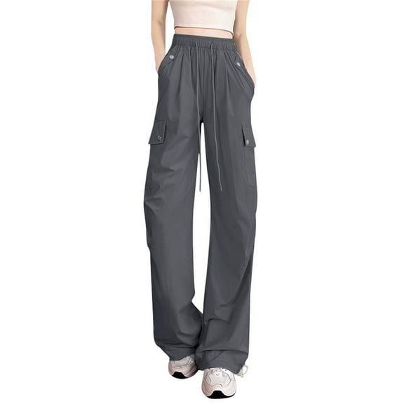 ManxiVoo American Style Quick Dry Work Pants for Women Cooling Wide Leg Athletic Walking Trousers Lightweight Outdoor Exercise S Size Grey