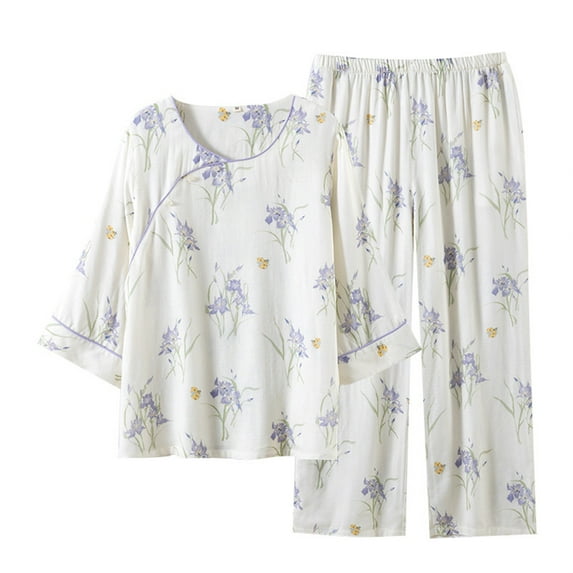 ManxiVoo Bamboo Cotton Pajamas for Women Short Sleeve Lounge Set Breathable Soft Lightweight Sleepwear Home Comfort Outfit M Size Purple