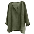 thumbnail image 1 of ManxiVoo Breathable Cotton Linen Shirt for Women 3 4 Sleeve V Neck Casual Blouse Relaxed Fit Beach Yoga Everyday Comfortable Top XXXXL Size Green, 1 of 8