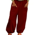 thumbnail image 1 of ManxiVoo Breathable High Stretch Waist Wide Leg Harem Pants for Women Casual Comfortable Baggy Style Lounge Wear Trousers S Size Wine, 1 of 9
