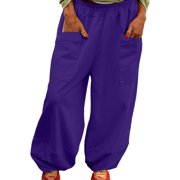 ManxiVoo Breathable High Stretch Waist Wide Leg Harem Pants for Women Casual Comfortable Baggy Style Lounge Wear Trousers L Size Dark Purple