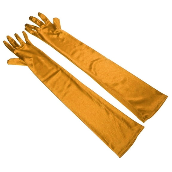 ManxiVoo Bridal Satin Opera Gloves Full Arm Coverage Special Occasion Accessory with Sheen Finish XL Size Light Yellow