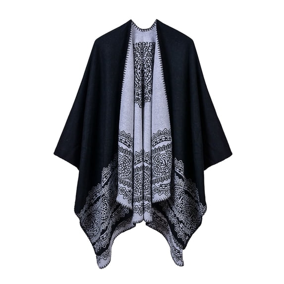 ManxiVoo Cardigan for Women, Women's Travel Plaid Shawl Wraps Open front Poncho Cape Warm Oversized Sweaters Casual Cardigan Shawls for Fall Winter Long Cardigans for Women Trendy Black One Size