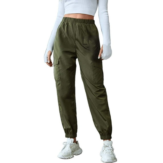 ManxiVoo Cargo Pants for Women, Women's Autumn and Winter New Casual Fashion Solid Color Workwear Pants Dickies Work Pants Army Green2 XXL