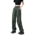 thumbnail image 1 of ManxiVoo Cargo Pants for Women, Women's Summer Thin High Waist Wide Leg Straight Tube Breathable Cargo Pants Dickies Work Pants Army Green L, 1 of 4