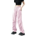 thumbnail image 1 of ManxiVoo Cargo Pants for Women, Women's Summer Thin High Waist Wide Leg Straight Tube Breathable Cargo Pants Dickies Work Pants Pink1 M, 1 of 4