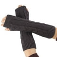 thumbnail image 1 of ManxiVoo Chunky Cable Knit Wrist Warmers Fingerless Gloves with Thumb Hole Thermal Arm Sleeves for Women Winter Essentials Dark Gray, 1 of 4