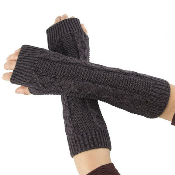 ManxiVoo Chunky Cable Knit Wrist Warmers Fingerless Gloves with Thumb Hole Thermal Arm Sleeves for Women Winter Essentials Dark Gray