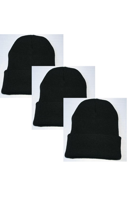 Chunky Knit Beanie Hat for Women Men Slouchy Winter Skull Cap Soft Yarn Cold Weather Accessories Black 3 Pcs