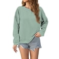 thumbnail image 1 of ManxiVoo Chunky Ribbed Texture Long Sleeve Pullover Sweatshirt for Women Oversized Comfortable Round Neck Top for Fall Fashion L Size Light Green, 1 of 5