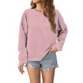 thumbnail image 1 of ManxiVoo Chunky Ribbed Texture Long Sleeve Pullover Sweatshirt for Women Oversized Comfortable Round Neck Top for Fall Fashion XXXXL Size Pink, 1 of 5