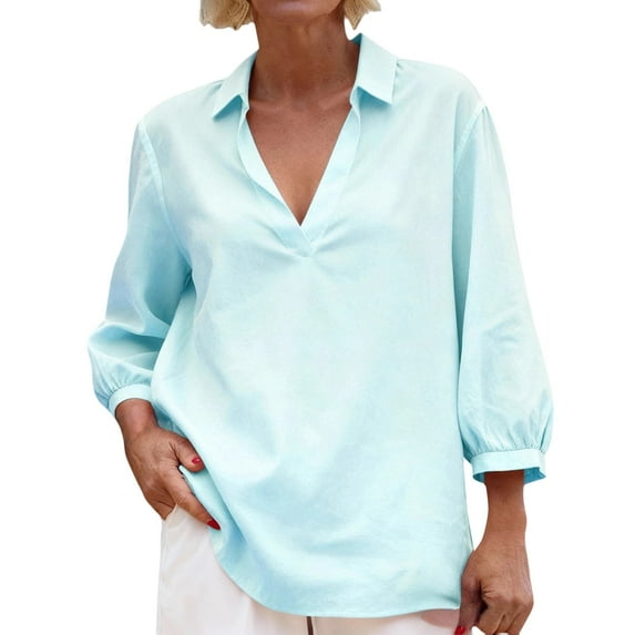 ManxiVoo Classic Collar Button Down Shirt for Women 3/4 Roll Up Sleeve ...