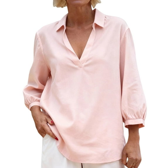 ManxiVoo Classic Collar Button Down Shirt for Women 3/4 Roll Up Sleeve ...