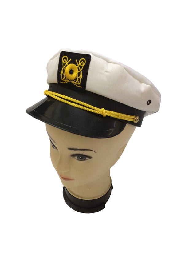 Classic White Yacht Cap with Gold Tone Detail Nautical Inspired Design for Sailing and Boating Enthusiasts One Size Size White