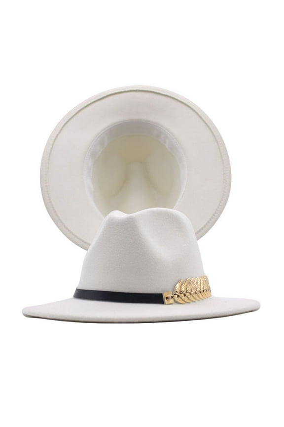 Classic Women Fedora Hat with Wide Floppy Brim and Decorative Buckle for Everyday Fashion White