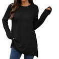 thumbnail image 1 of ManxiVoo Contemporary Loose Fit Long Sleeve Slit Hem T-Shirt for Women Everyday Comfort Essential Soft Knit Top Autumn Winter Fashion 2025 L Size Black, 1 of 7