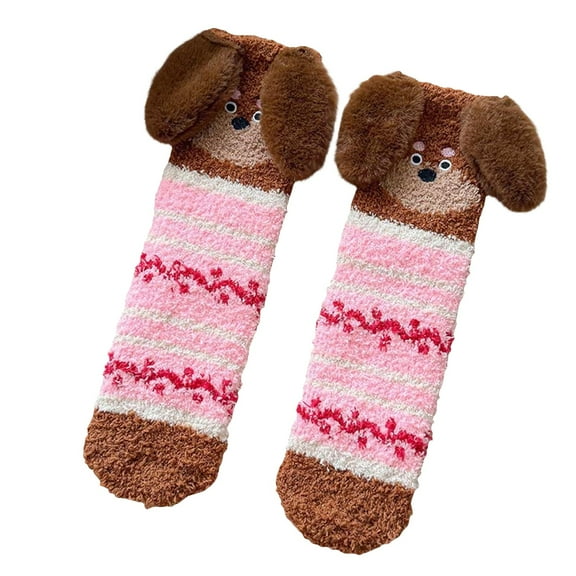 ManxiVoo Cozy Animal Print Slipper Socks with Non-Slip Grip for Indoor and Outdoor Winter Comfort L Size Pink