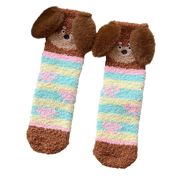 ManxiVoo Cozy Animal Print Slipper Socks with Non-Slip Grip for Indoor and Outdoor Winter Comfort L Size White