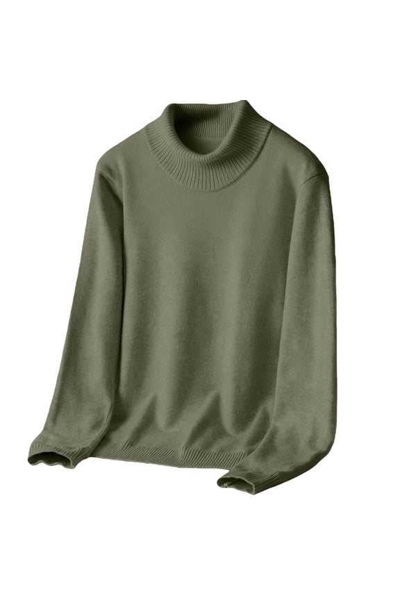 Cozy Mid Neck Heavy Knit Sweater for Women Thick Winter Pullover Long Sleeve Casual Loose Fit Top L Size Green