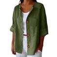 thumbnail image 1 of ManxiVoo Cozy Pocket Detail Sweatshirt for Women Three Quarter Sleeve Linen Blend Top Relaxed Lounge Wear XXXXL Size Blackish Green, 1 of 4