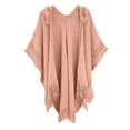 thumbnail image 1 of ManxiVoo Crochet Poncho for Women Hooded Cape with Fringe Knit Pattern Warm Boho Chic Lace Up Winter Cover Up Shawl Pink, 1 of 6