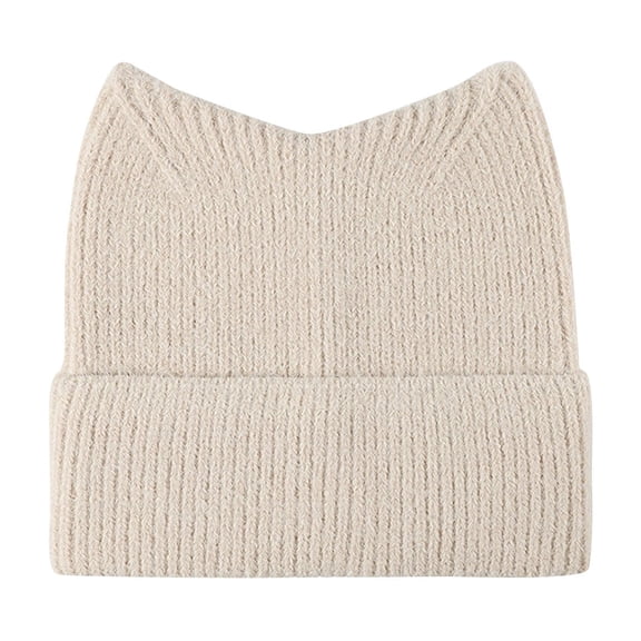 ManxiVoo Cute Cat Ear Knitted Beanie Hat Soft Cable Stitch Design Cozy Outdoor Cap For Cold Weather And Travel Beige