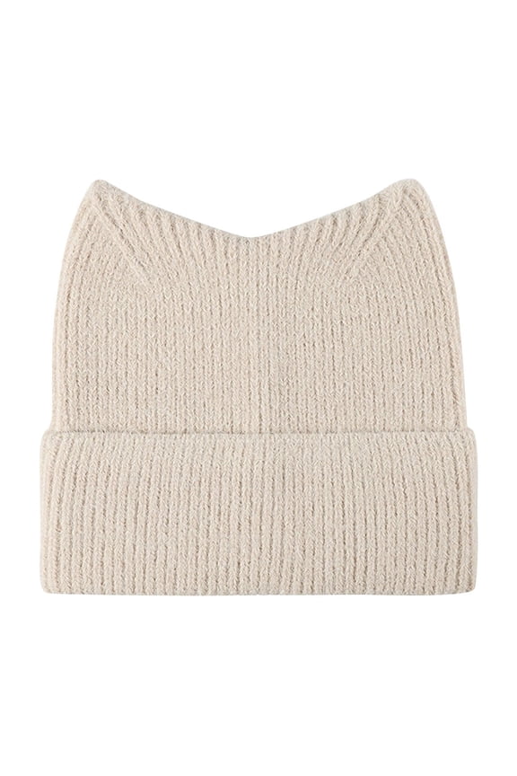 Cute Cat Ear Knitted Beanie Hat Soft Cable Stitch Design Cozy Outdoor Cap For Cold Weather And Travel Beige
