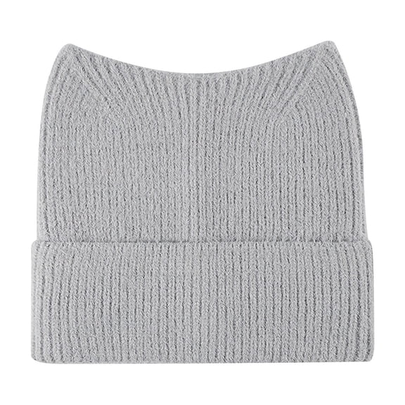 ManxiVoo Cute Cat Ear Knitted Beanie Hat Soft Cable Stitch Design Cozy Outdoor Cap For Cold Weather And Travel Grey