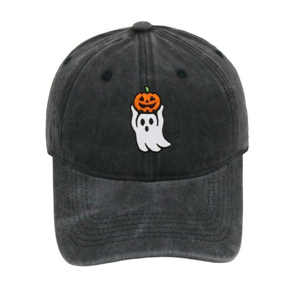 ManxiVoo Distressed Owl Pumpkin Embroidery Baseball Cap Adjustable Vintage Washed Dad Hat For Halloween Festival Black