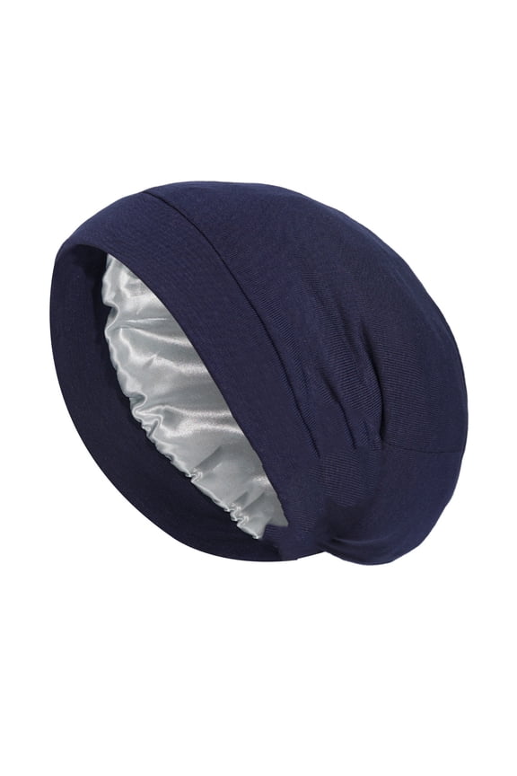 Double Layer Sleep Cap for Women Stretchy Wrap Headwear Comfortable Bedtime Bonnet Navy