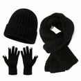 thumbnail image 1 of ManxiVoo Ear Protection Knit Set for Cold Weather Thermal Hat Scarf Gloves for Women and Men Winter Warm Lined Beanie with Ear Flaps and Touchscreen Mittens Black, 1 of 2