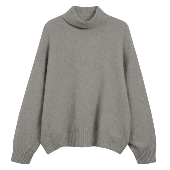 ManxiVoo Easygoing Round Neck Sweater For Women Long Sleeve Knit Pullover Relaxed Fit Warm Soft Winter Top L Size Grey