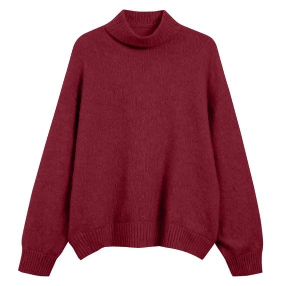 ManxiVoo Easygoing Round Neck Sweater For Women Long Sleeve Knit Pullover Relaxed Fit Warm Soft Winter Top M Size Red