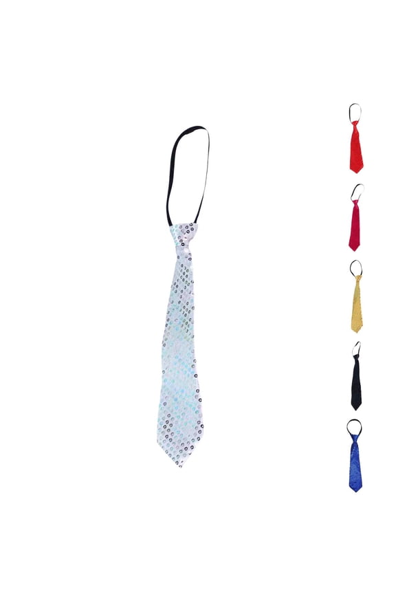 Elastic Pre Tied Sequin Necktie Sparkly Glitter Tie Costume Accessory For Men Women Stage Performance Halloween Christmas Wedding Festival