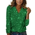 thumbnail image 1 of ManxiVoo Elegant Sequin Top for Women Sparkly V Neck Long Sleeve Pullover Glitter Tee Shirt Evening Glam Party Wear And Festive Season L Size Green, 1 of 9