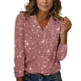 thumbnail image 1 of ManxiVoo Elegant Sequin Top for Women Sparkly V Neck Long Sleeve Pullover Glitter Tee Shirt Evening Glam Party Wear And Festive Season L Size Pink, 1 of 9