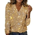 thumbnail image 1 of ManxiVoo Elegant Sequin Top for Women Sparkly V Neck Long Sleeve Pullover Glitter Tee Shirt Evening Glam Party Wear And Festive Season L Size Yellow, 1 of 9