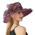 thumbnail image 1 of ManxiVoo Elegant Wide Brim Sun Hat for Women Ladies Summer Beach Wedding Hat Wine, 1 of 5
