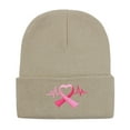 thumbnail image 1 of ManxiVoo Embroidered Awareness Ribbon Long Beanie Soft Knit Headwear for Women Stretch Fit Cold Weather Head Cover Khaki, 1 of 4