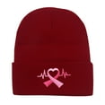 thumbnail image 1 of ManxiVoo Embroidered Awareness Ribbon Long Beanie Soft Knit Headwear for Women Stretch Fit Cold Weather Head Cover Red, 1 of 4