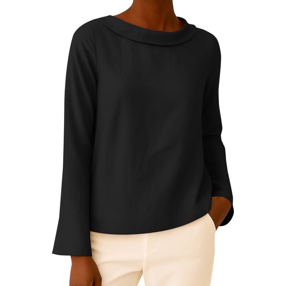 ManxiVoo Essential Crew Neck Long Sleeve Tee for Women Soft Everyday Basic Top in Assorted Colors for Layering S Size Black