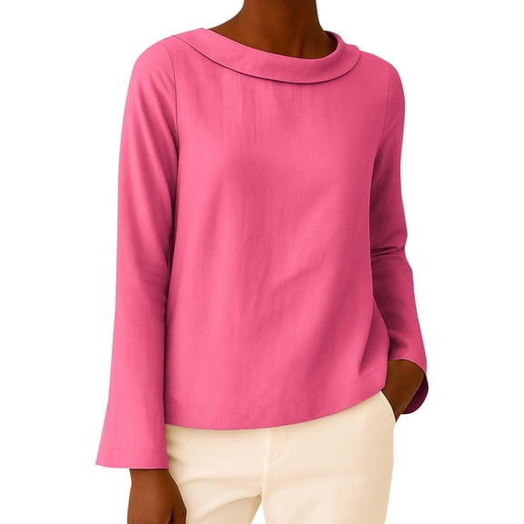 ManxiVoo Essential Crew Neck Long Sleeve Tee for Women Soft Everyday Basic Top in Assorted Colors for Layering XXXL Size Hot Pink