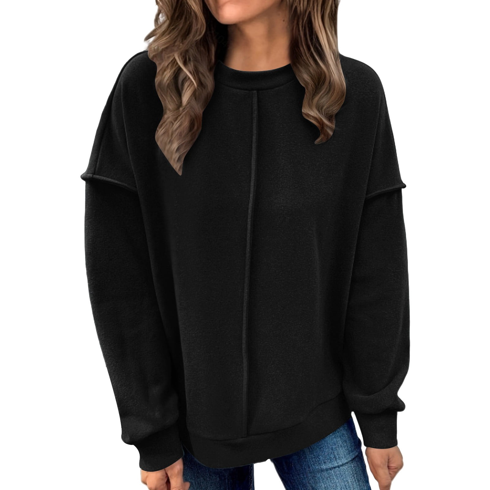 ManxiVoo Exposed Seam Detail Pullover Sweatshirt Women Loose Fit 
