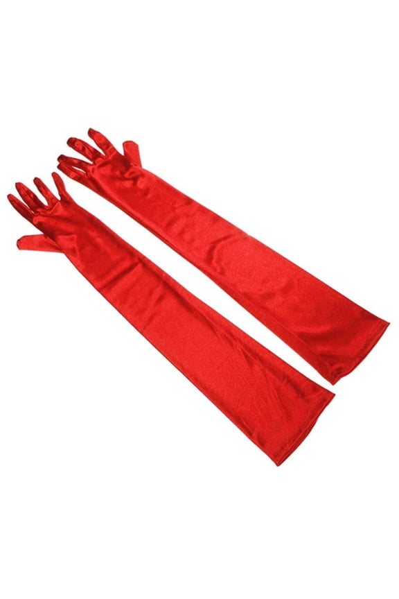 Extended Length Satin Formal Gloves for Wedding Events Elegant Over Elbow Coverage XL Size Red