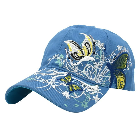 ManxiVoo Fashion Butterfly Embroidered Baseball Cap for Women Adjustable Snapback Sun Hat with Eyelet Ventilation Blue
