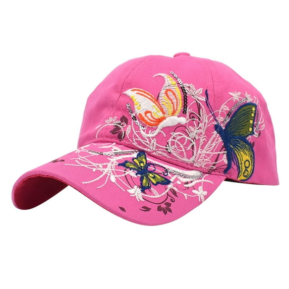ManxiVoo Fashion Butterfly Embroidered Baseball Cap for Women Adjustable Snapback Sun Hat with Eyelet Ventilation Pink