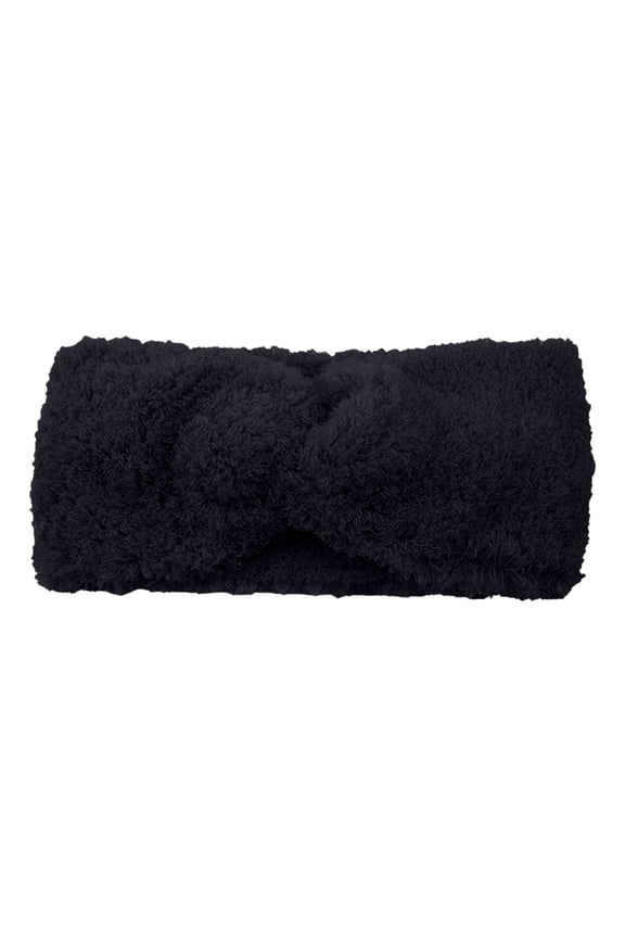 Faux Fur Knotted Headband For Women Wide Winter Headband With Ear Coverage Soft Elastic Warm Fashion Hair Accessory Black