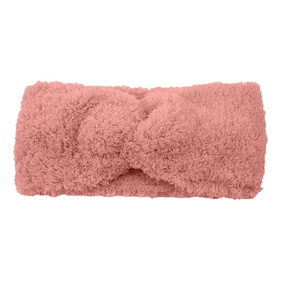 ManxiVoo Faux Fur Knotted Headband For Women Wide Winter Headband With Ear Coverage Soft Elastic Warm Fashion Hair Accessory Pink