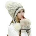 thumbnail image 1 of ManxiVoo Faux Fur Trapper Hat For Women Windproof Knitted Ear Flap Hat For Extreme Weather Cozy Thickened Winter Hat With Pom Beige, 1 of 9